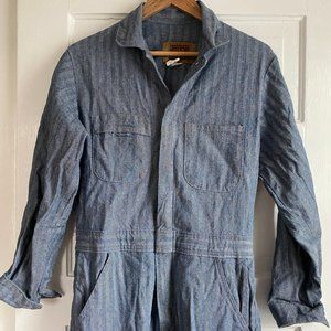 Thick Cotton Coveralls - Herringbone Blue Denim